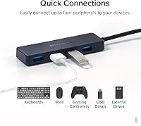 Vista 5 de Plugable Hub USB 3.0 de 4 puertos, divisor USB para laptop, compatible con Windows, Surface Pro, PC, Chromebook, Linux, Android, carga no compatible