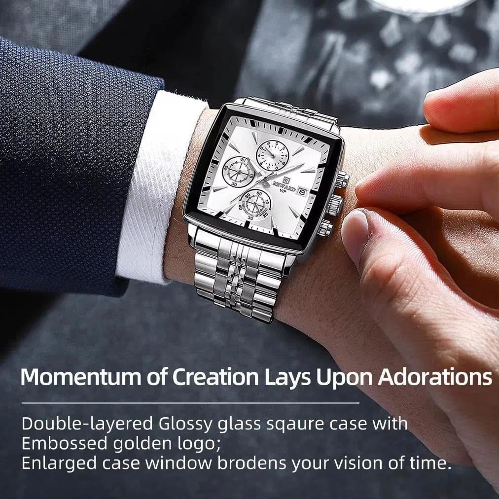 Montre rectangulaire à quartz pour homme - Montre d'affaires de luxe - Aiguilles lumineuses - Étanche