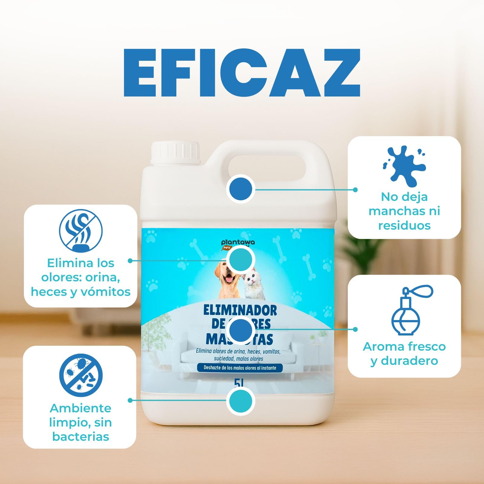 Odświeżacz powietrza dla zwierząt domowych, 5 l, neutralizator enzymatyczny, zapach, mocz, kał, wymioty, wewnątrz i na zewnątrz, patio w ogrodzie. Antyzapachowy mocz psy koty.