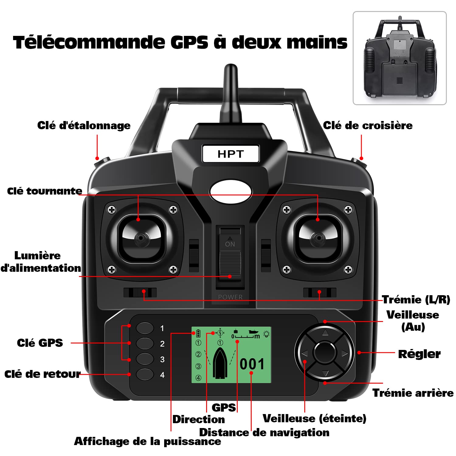 GPS Bateau Amorceur,télécommandé Bateau d'appât,3 trémies Bateau d'appât de pêche,Pêche à la Carpe,Sondeurs LCD avec capteur Sonar,Piles de Rechange,Sac à Main (Bateau Noir avec sondeur)