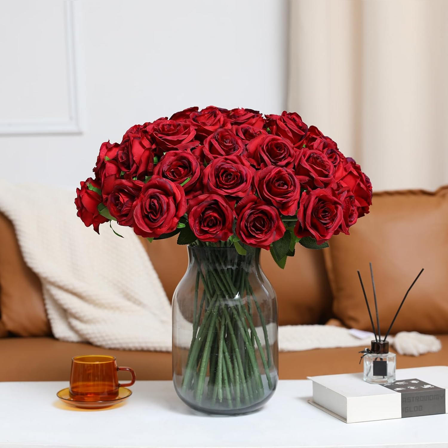 Tifuly Red Roses Artificial Flowers - 12 pcs Realistic Long Stem Fake Roses Faux Silk Flowers for DIY Bouquets Wedding Centerpieces Arrangements Home Party Decor(Burgundy) - Image 7