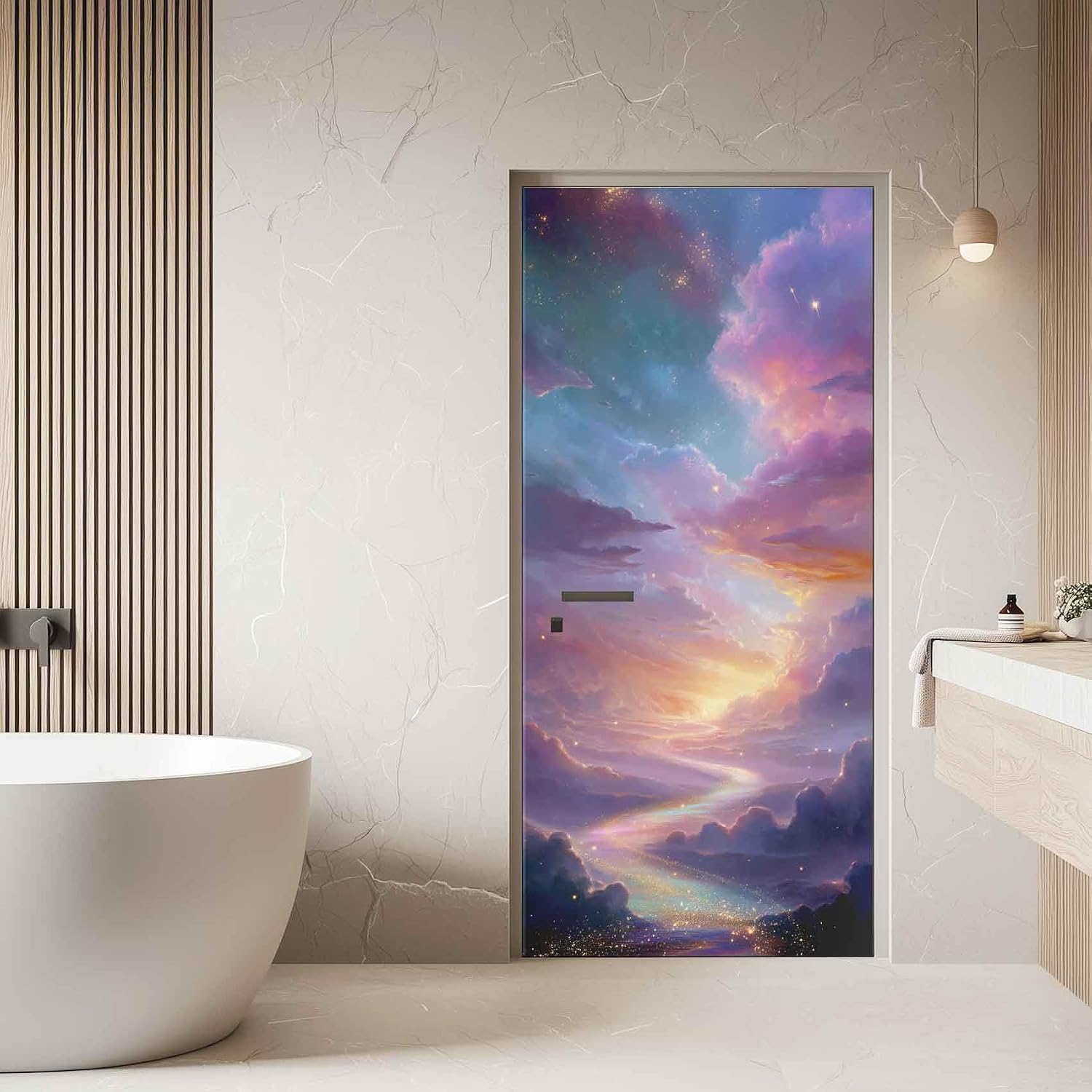 Cloud Door Sticker, 3D Door Mural, Romantic Magic Fantasy Dreamy Wallpaper Decor Peel and Stick PVC Decal Removable Self-Adhesive for Home Decor 30.3" W x 78.7" L
