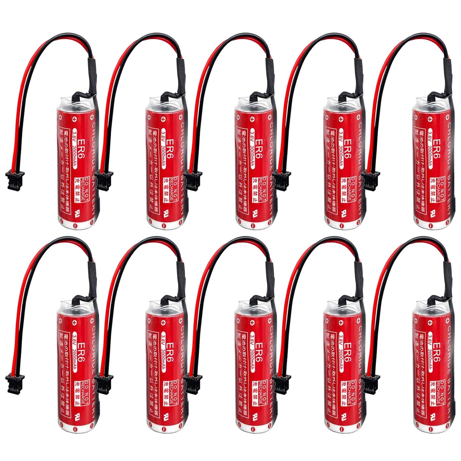 Giobbiy (10-Pcs) 3.6V ER6 2000mAh PLC Lithium Battery for ER6 OTC Robot Battery with DF13-2P Plug for M70 CNC System (3.6 Volt, 2.0 Ah,