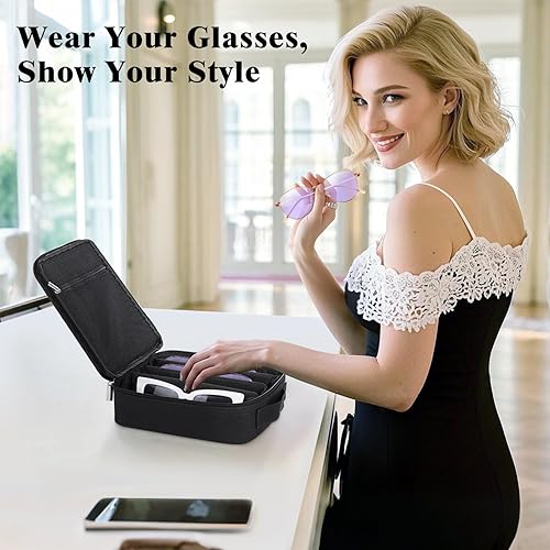 Miniatura 7 de MoKo Estuche organizador de lentes de sol, estuche de viaje para múltiples pares, caja de almacenamiento ajustable para gafas, soporte para gafas de