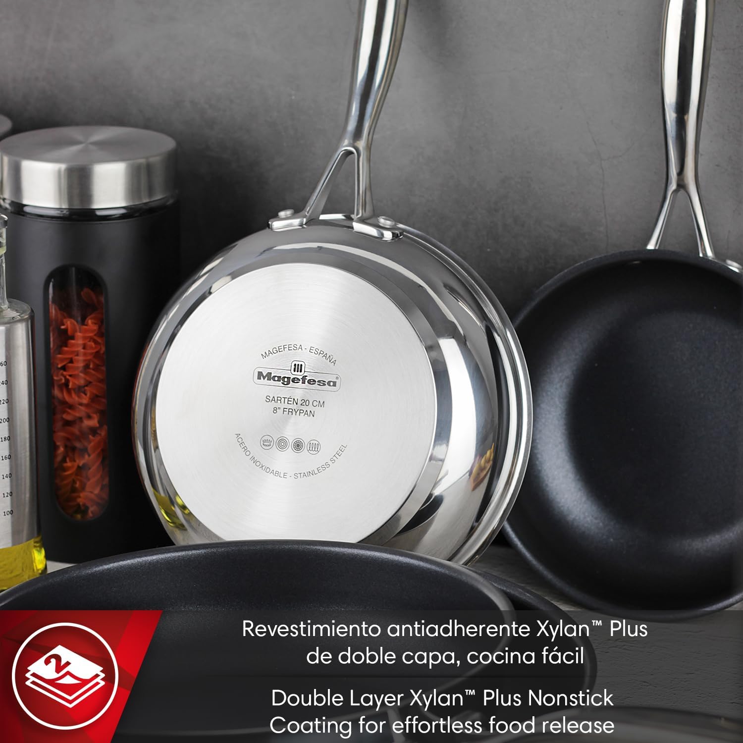 Magefesa Balance 7-Inch Stainless Steel Frying Pan with Xylan Plus Non-Stick Coating – Energy-Saving Full Induction Base, Triple-Layer Diffuser Bottom, Oven Safe, Anti-Splash Design, Skillet