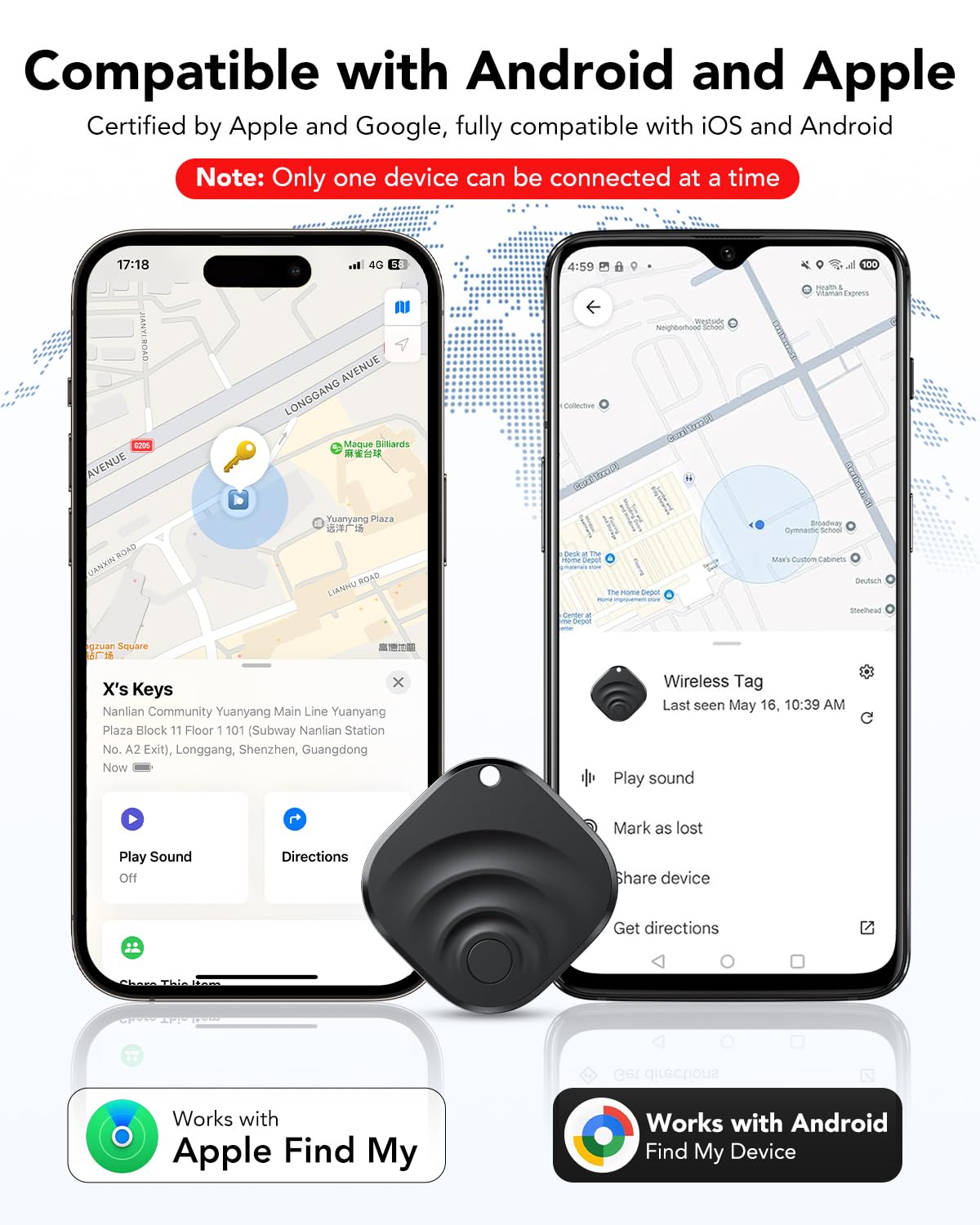 4 Pack Dual System Air Tracker Tag per iOS e Android Localizzatore Bluetooth Smart Tags compatibile con Apple Find My (iOS) e Google Find Hub (Android) per chiavi, bagagli, portafogli, veicoli