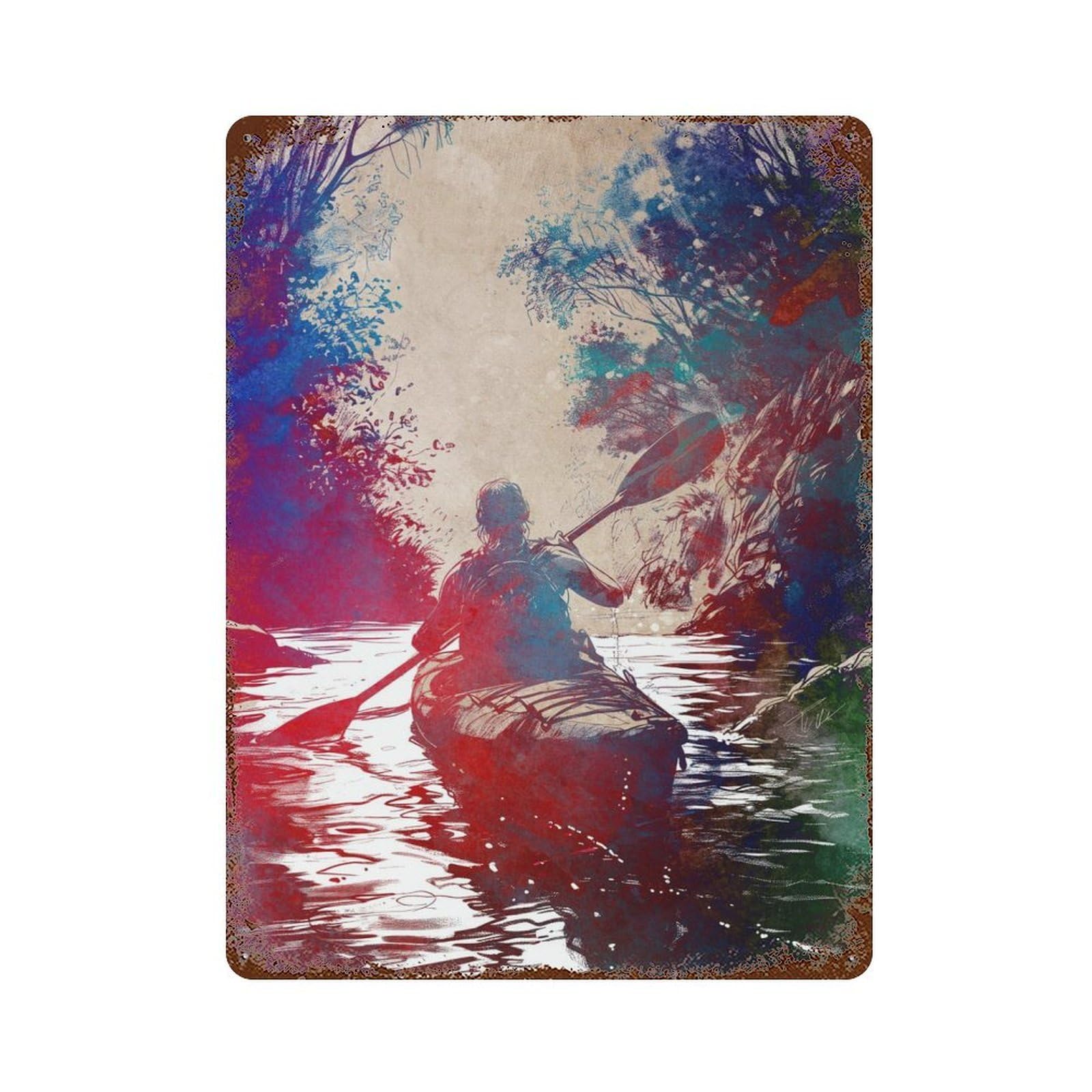 Kayaking Through Nature Vintage Wall Sign 15.7"x11.8", Rust Effect Metal Decor for Basement, Hobby Room And Garage Decor