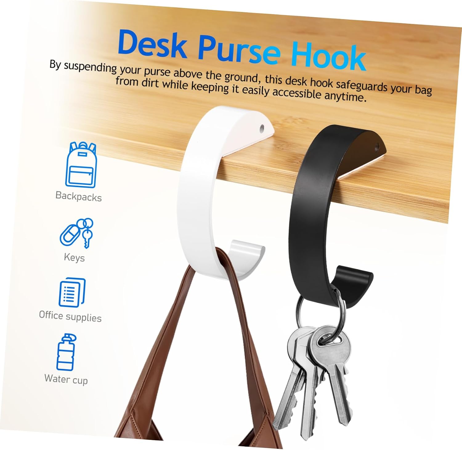 2Pcs Compact Table Purse Hook Heavy Duty Handbag Hanger for Desk Shaped Design Easy Installation Space Saving for Backpacks and Purses Robust