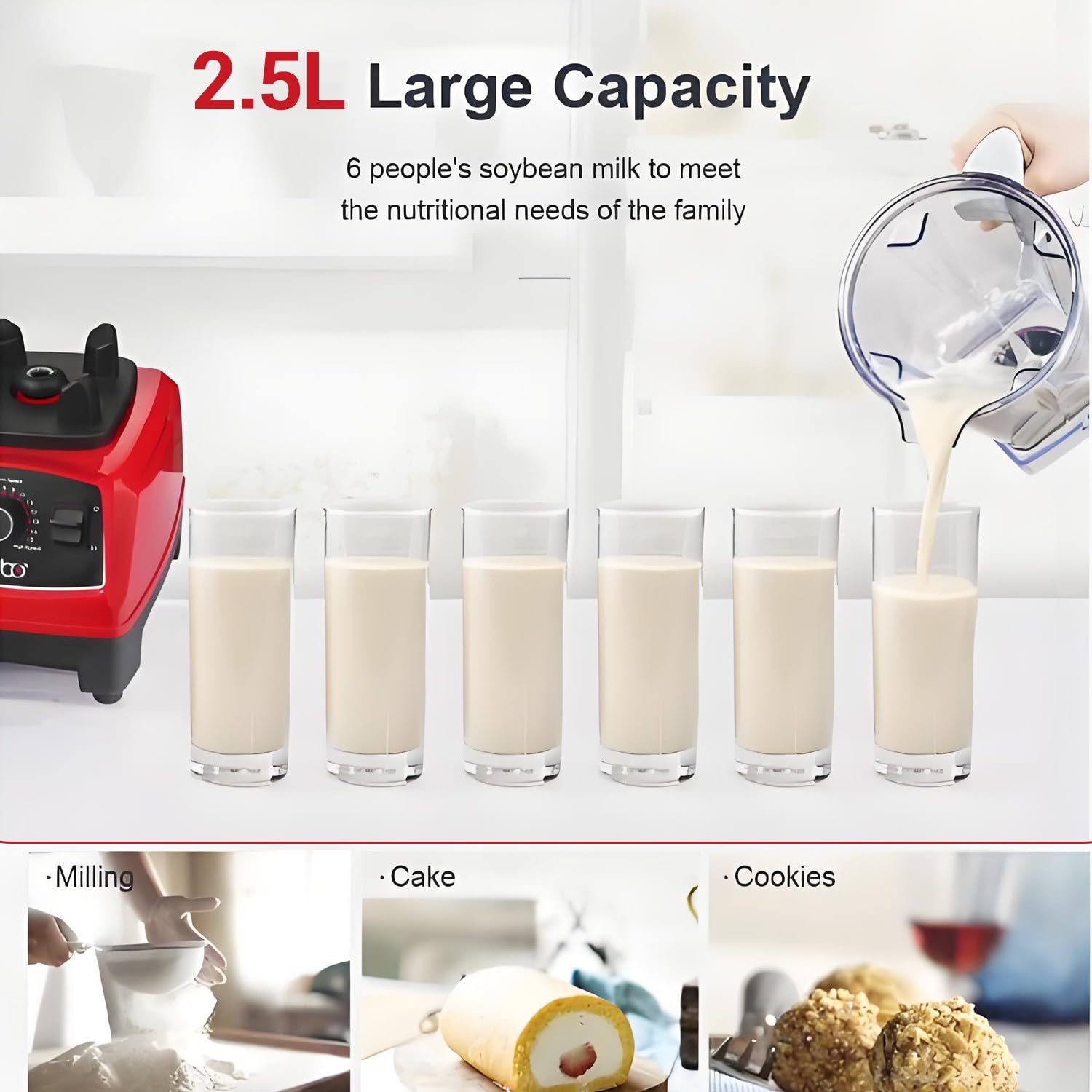 Blender do smoothie 4500W, Blender kuchenny z 2 kielichami do mielenia (2,5 l/750 ml), 15 prędkości, maks. 32000 obr./min, 8 ostrzy, robot kuchenny do koktajli, mrożonych napojów, lodu