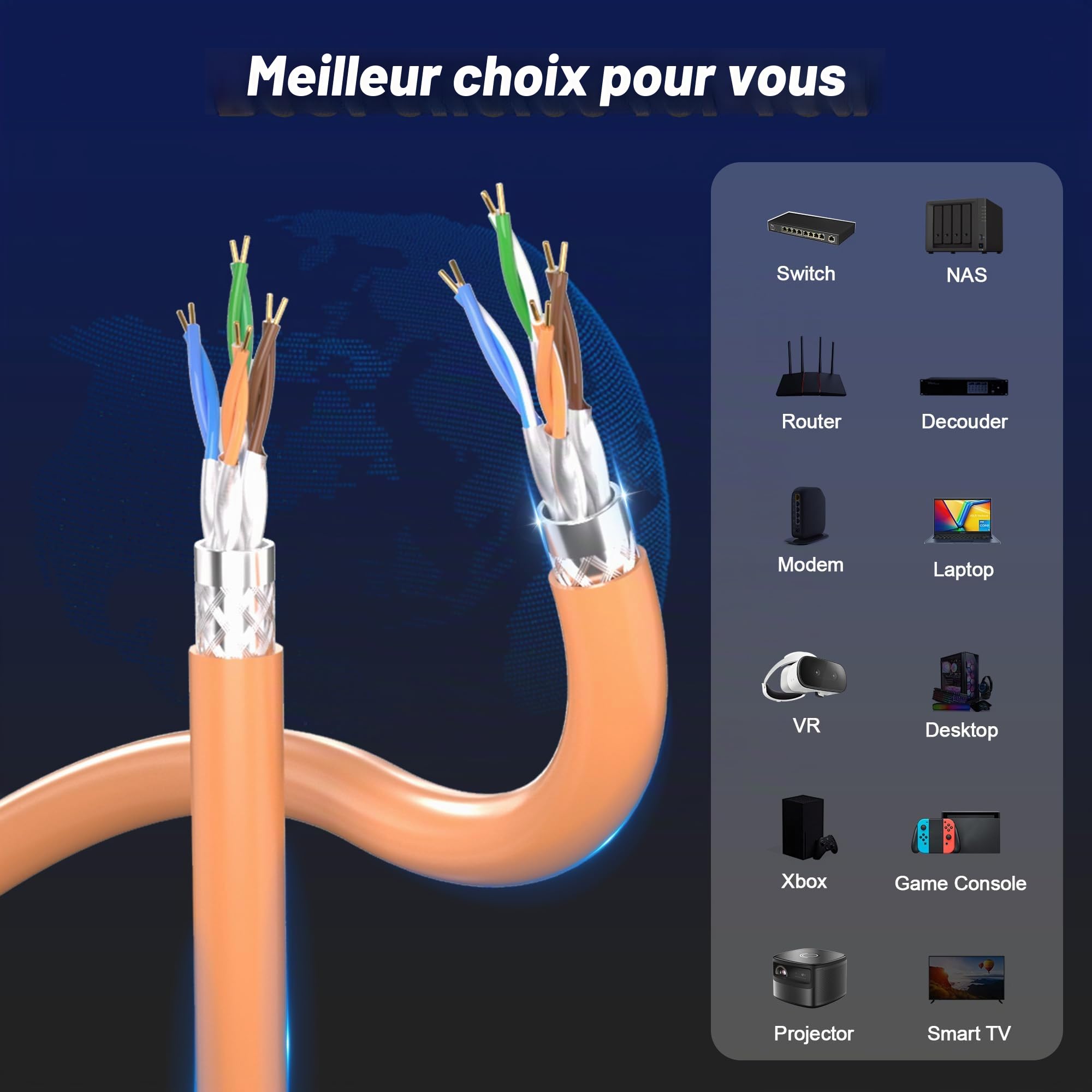Soibke Cable Ethernet 100m, Cat 7 RJ45 Blindé 100 Mètres Cable Reseau | Haute Vitesse Wifi S/FTP 10Gbps Gigabit Câble LAN Exterieur Anti-interférence Câble Internet Fil Ethernet pour Router Modem