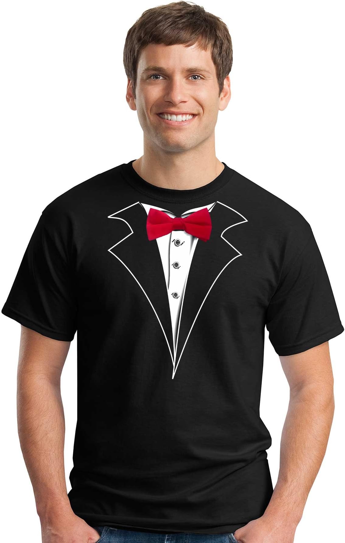 Black Tuxedo T-Shirt with Real Red Tie- XXX-Large,Black