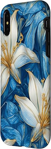 Miniatura 8 de iPhone 14 Pro Max Hermosa Lily Flowers Foral Blanco Azul Acuarela Patrón Caso