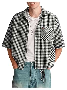 Amazon.com: VIPWOLF Men's Plaid Button Down Shirts Half
