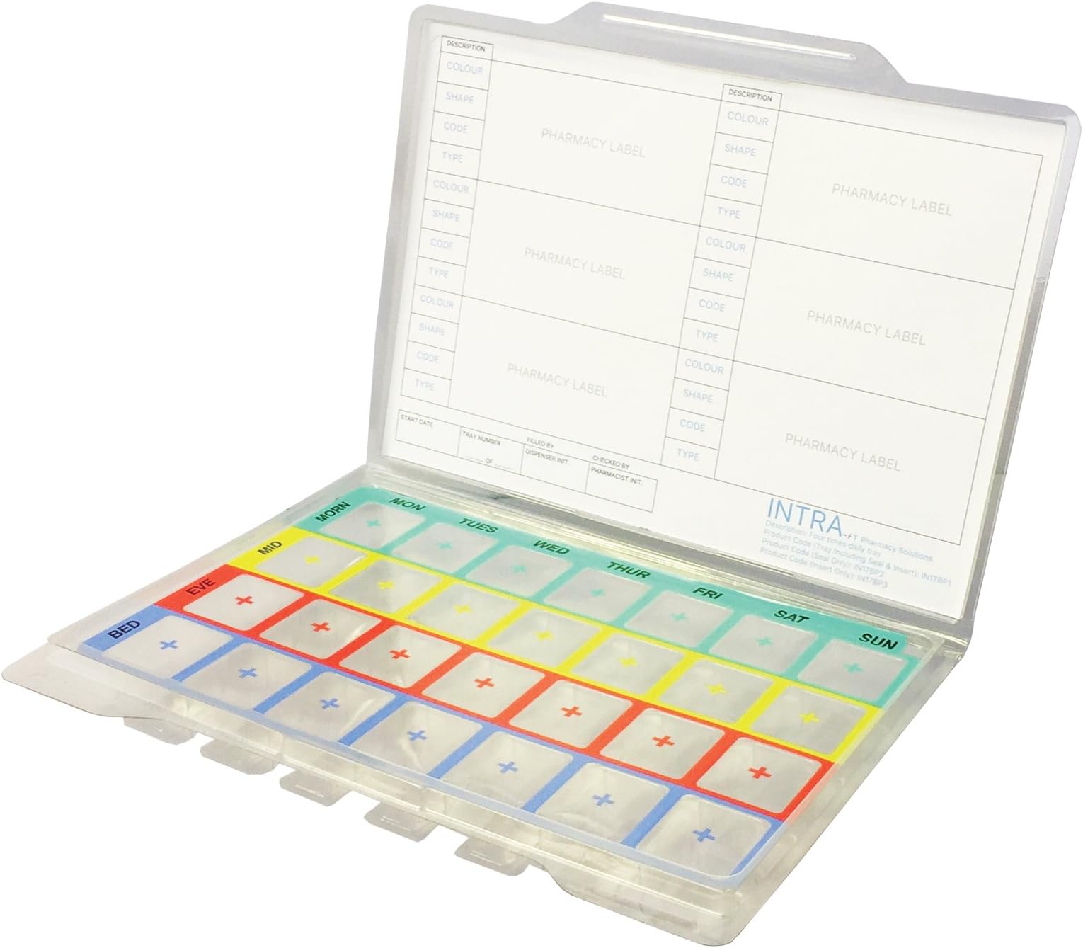 INTRAft: Disposable Tablet BLISTER PACKS [DOSSETTE Boxes][Each 'Set' includes a plastic tray, a self-adhesive seal and a printed insert-card][Seals and insert-cards included FREE] (4-times Daily [50 sets])