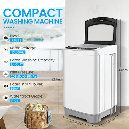 Miniatura 7 de Nictemaw Lavadora portátil, lavadora portátil de 2.4 pies cúbicos, capacidad de 17.8 libras, lavadora completamente automática con 10 programas, 8