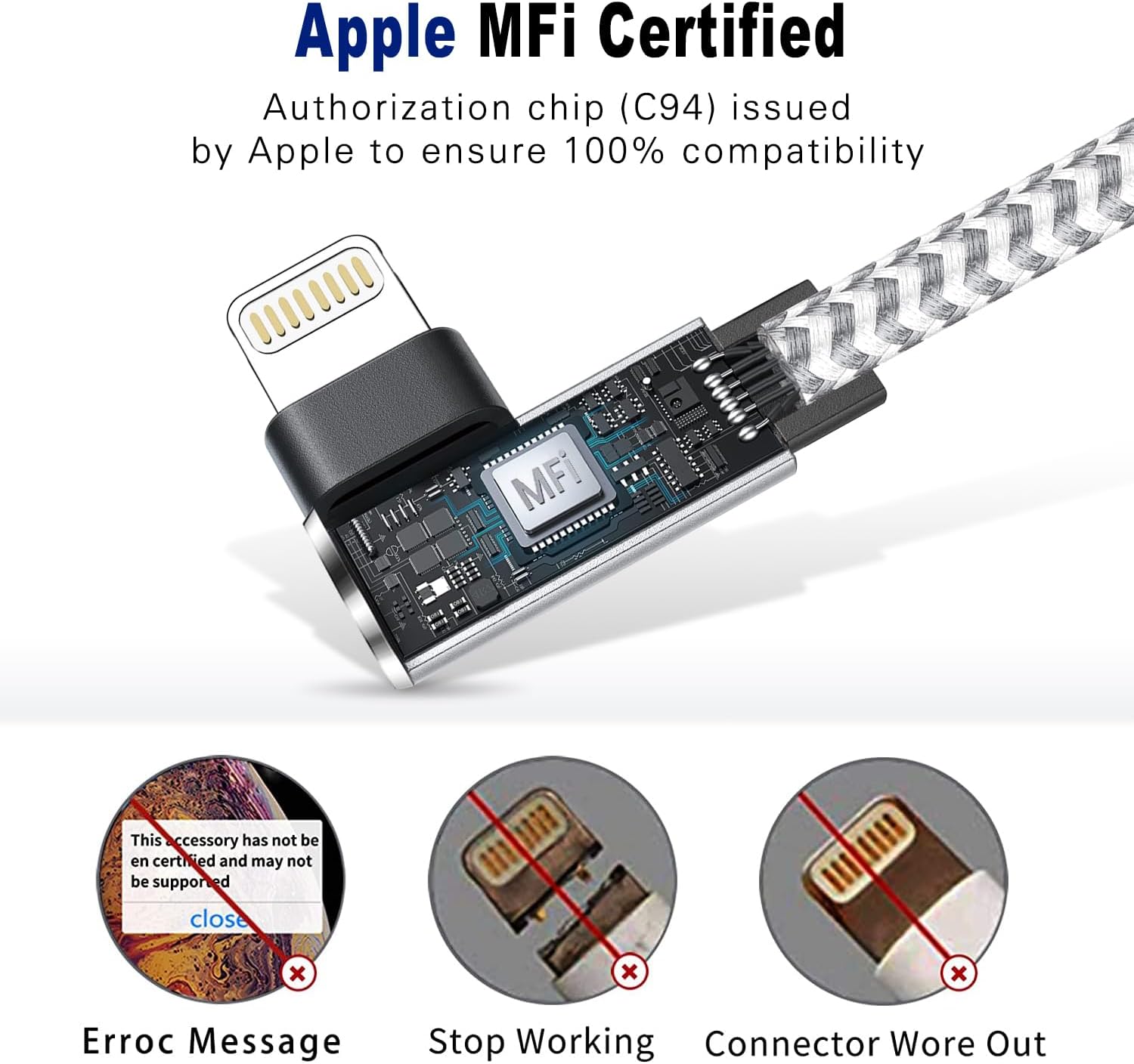 2Pack 6FT USB C to Lightning Cable Apple MFi Certified, Long iPhone Fast Charging Cord 90 Degree, Nylon Braided Type C Lightning Cable Compatible with iPhone 14/13/12/11 Pro Max Xr Xs iPad and More - Image 6