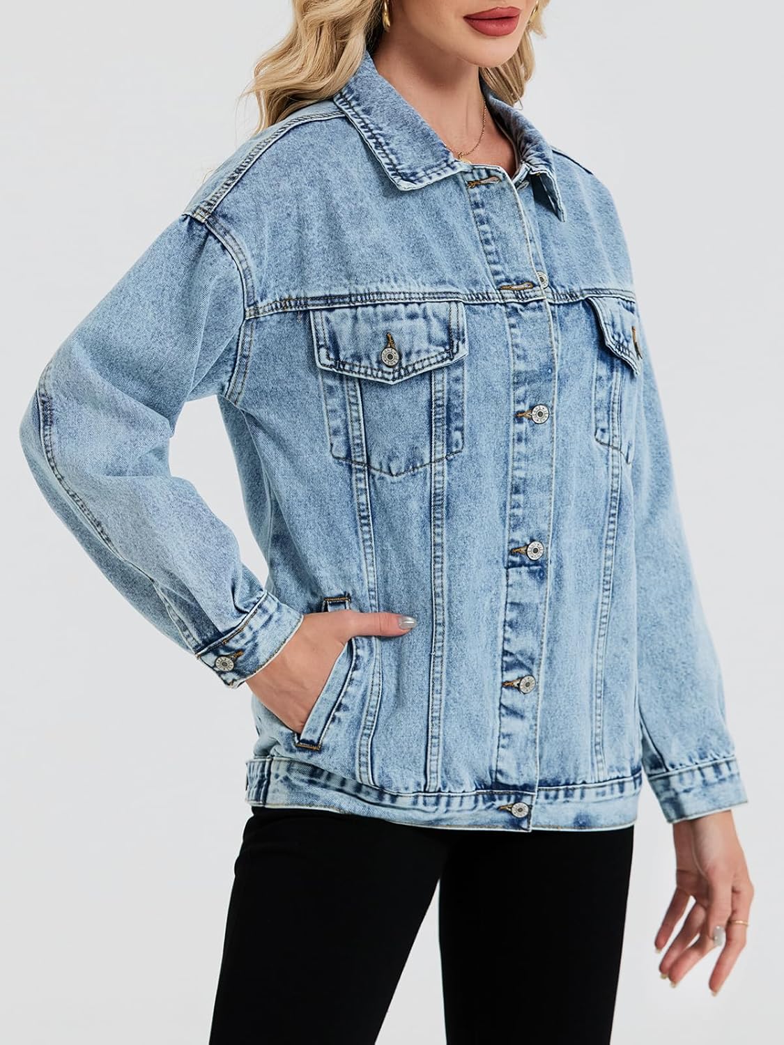LifeShe Oversized Denim Jacket Women Boyfriend Jean Jacket Trendy Loose Shacket Spring Trucker Coats - Image 7