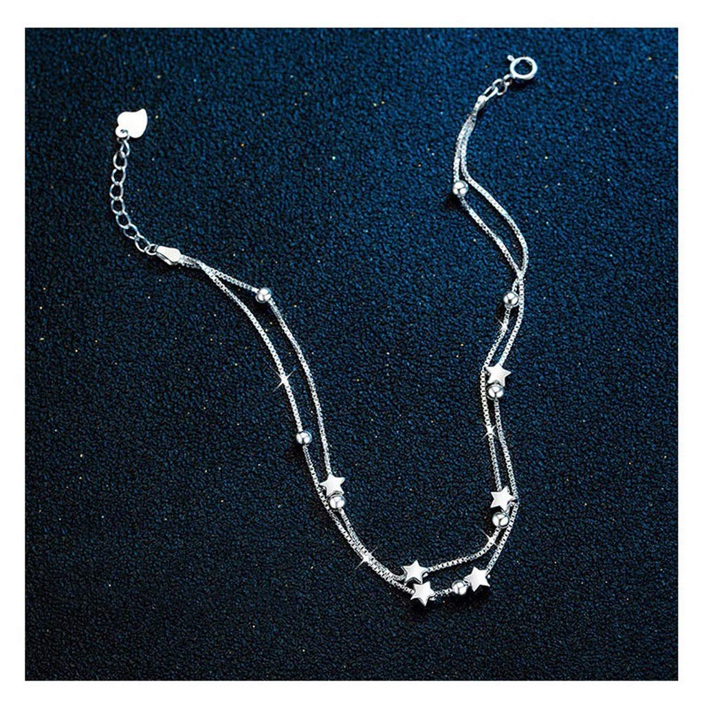 Fußkettchen, Fußkettchen für Damen, silberfarbene Fußkettchen, mehrlagig, Strand, verstellbare Kette, Fußkettchen, Fußschmuck, Stern-Fußkettchen für Freundin, Damen-Fußkettchen