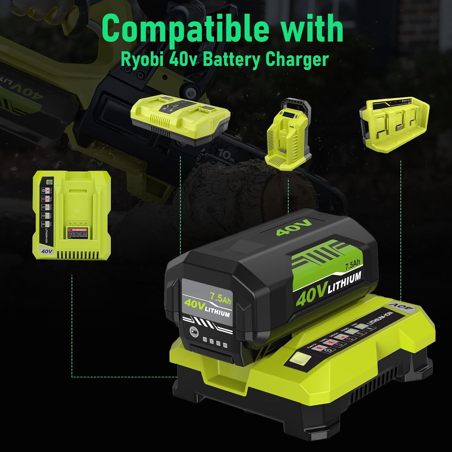 2Pack Upgraded 7500mAh OP4026A and OP401 Charger Replacement for Ryobi 40V Battery 7.5Ah Compatible with Ryobi 40 Volt Batteries Lithium OP40601 OP40201 OP4050A OP4015 Power Tool(7.5Ah+C) - Image 5