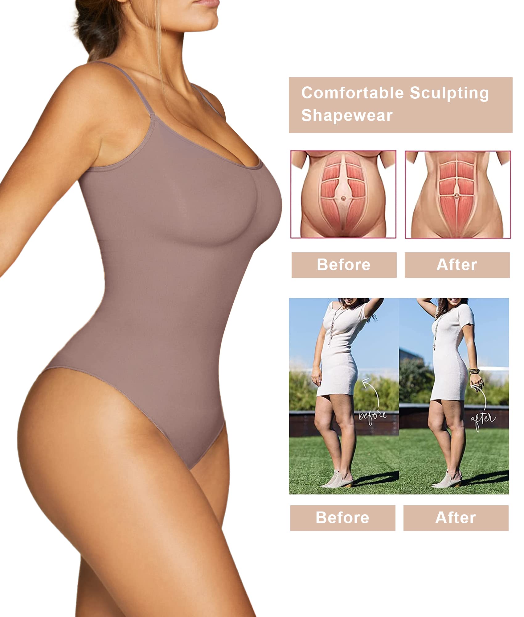 SHAPERX Bodysuit for Women Tummy Control Shapewear Seamless Sculpting