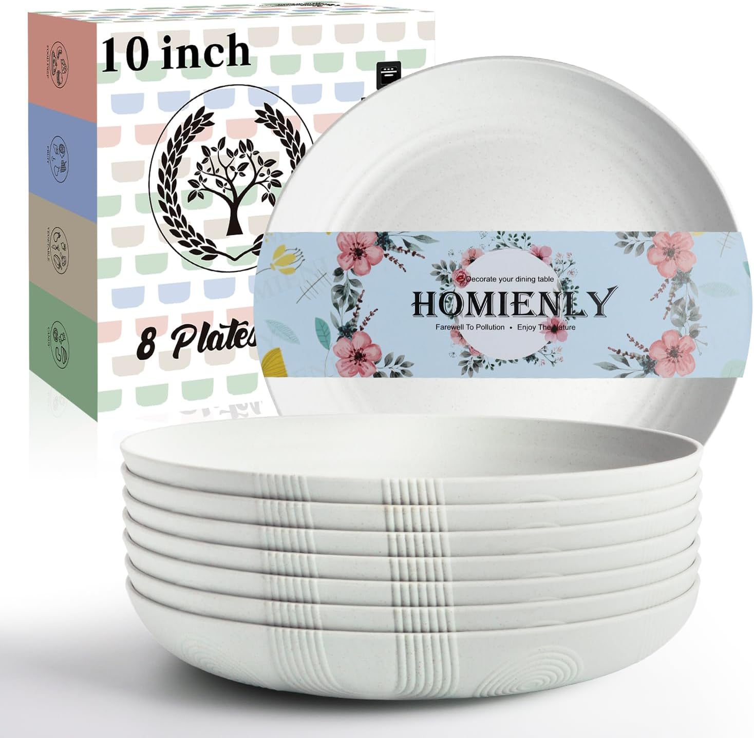 Homienly Premium Wheat Straw Dinnerware Sets 12 PCS, Reusable Plates and Bowls Sets for Kitchen, Lightweight and Unbreakable Dishwasher and Microwave Safe Dishes Set - White
