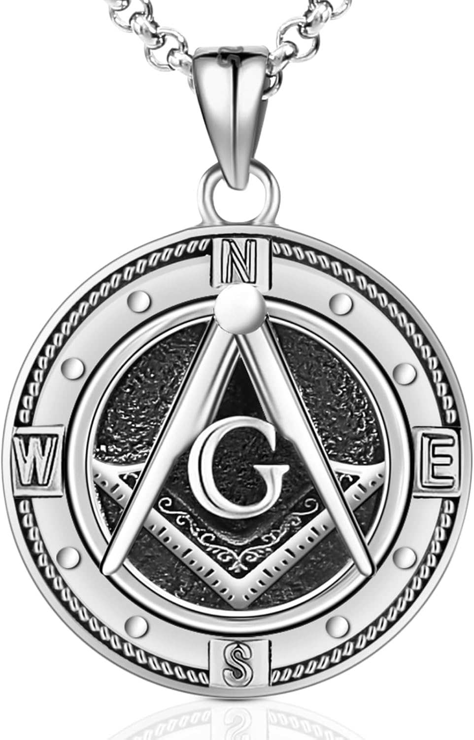 LES OSEWA Compass Necklace for Men Sterling Silver Compass Pendant Masonic Viking Necklace Travel Amulet Necklace Inspirational Graduation Jewelry Gifts for Women