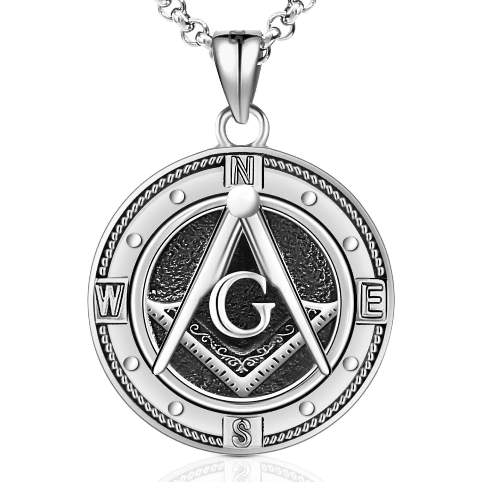 LES OSEWA Compass Necklace for Men Sterling Silver Compass Pendant Masonic Viking Necklace Travel Amulet Necklace Inspirational Graduation Jewelry