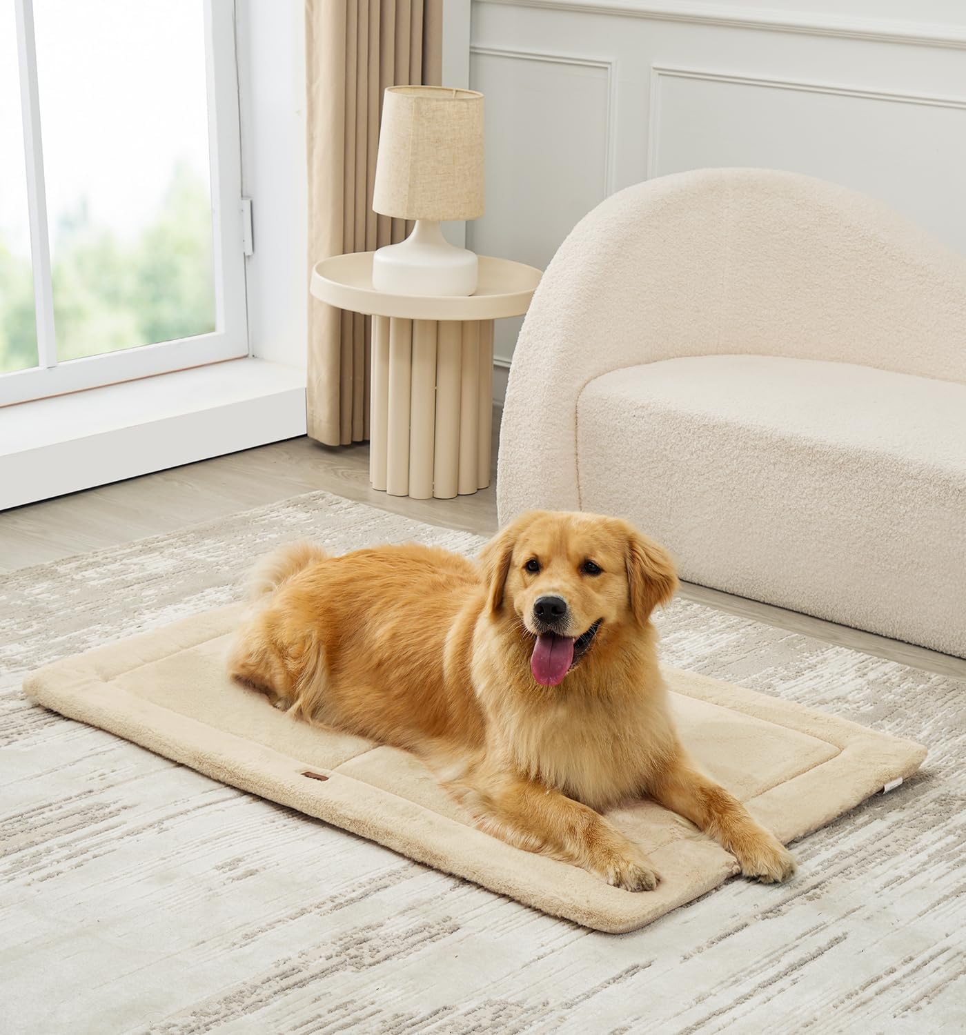 MADE 4 PETS Dog Crate Pad Bed for Extra Large Dogs, Washable & Reversible, Anti-Slip Kennel Mat for Cozy Sleeping, Soft Fluffy Dog Bed for Indoor & Outdoor Use, 48"x30", Beige