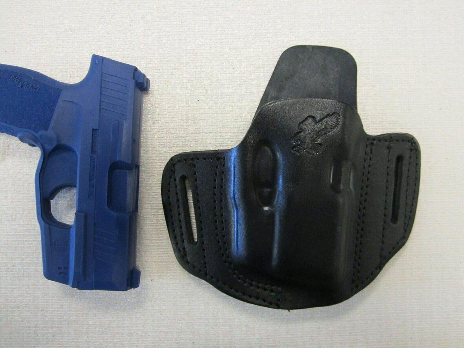 Fits SIG P365, with Lima Laser Black Leather Pancake OWB Holster Right Hand