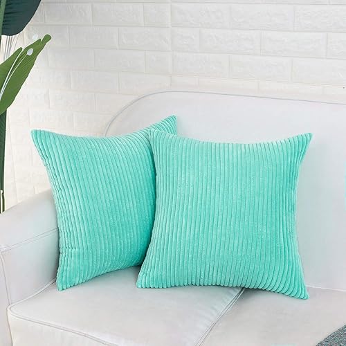 Miniatura 2 de HWY 50 Juego de 2 fundas de cojín cuadradas de pana suave y acogedora de 18 x 18 pulgadas para sofá, sala de estar, dormitorio, color azul