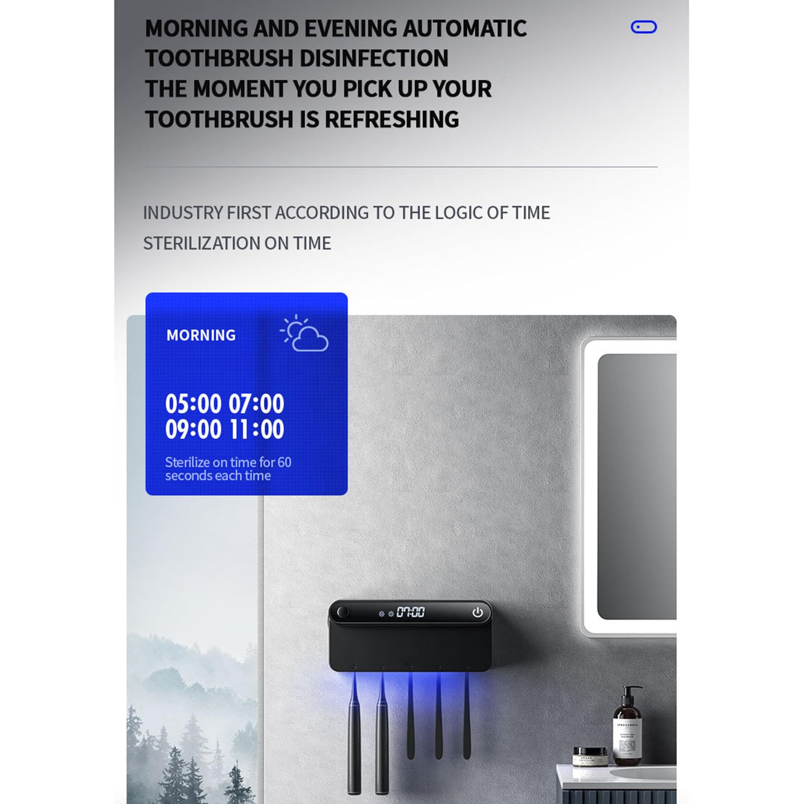 Soporte Inteligente Para Cepillo De Dientes, Temporizador Para Inodoro, Desinfección UV, Soporte Para Cepillo De Dientes, Accesorios De Baño Para El Hogar,Black