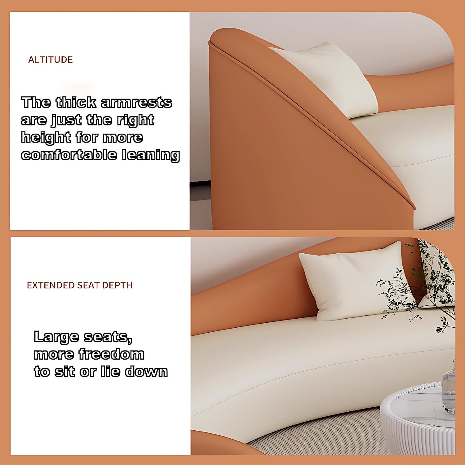 Modern Sectional Sofa Set, High-Density Cushions, Solid Wood Frame, Leather Sectional Couches for Living Room, Couch Sets with Coffee Table (Orange Sofa + 2 Chairs + Coffee Table,83IN)