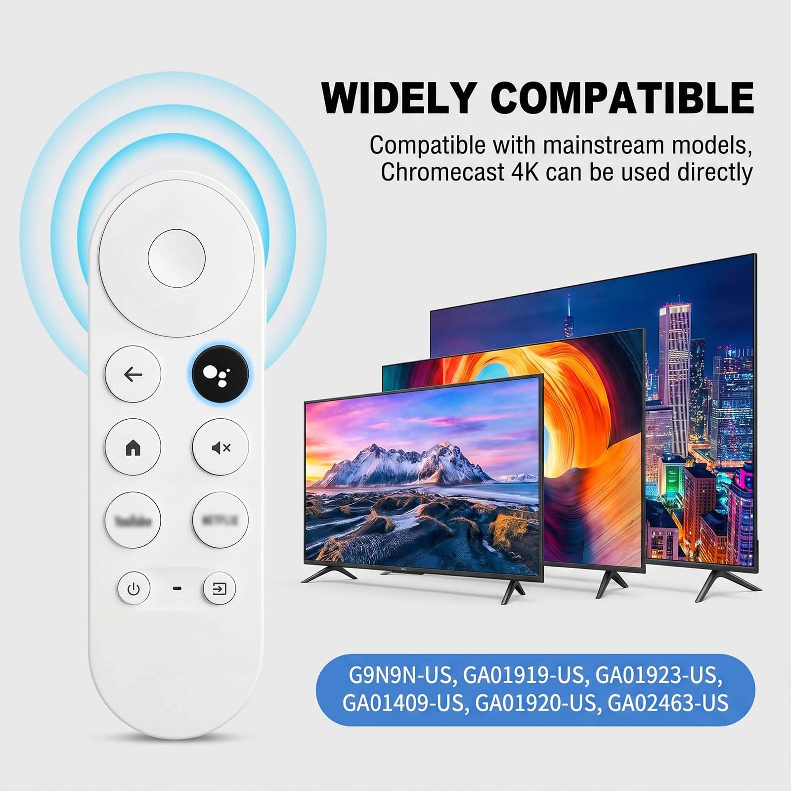 Telecommande pour Chromecast Google TV 4K HD Snow, Telecommande Bluetooth Vocale G9N9N, Remplacement Télécommande pour Google avec Netflix et Youtube Buttons