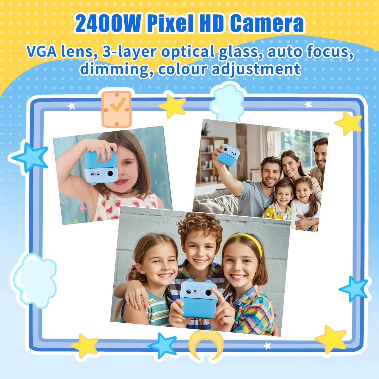 Gugxiom Kids Camera Instant Print, Fotocamera Digitale per Bambini con Scheda SD da 32 GB e 3 Rotoli Di Carta per Stampante, Fotocamera per Bambini per Ragazzi e Ragazze (blu)
