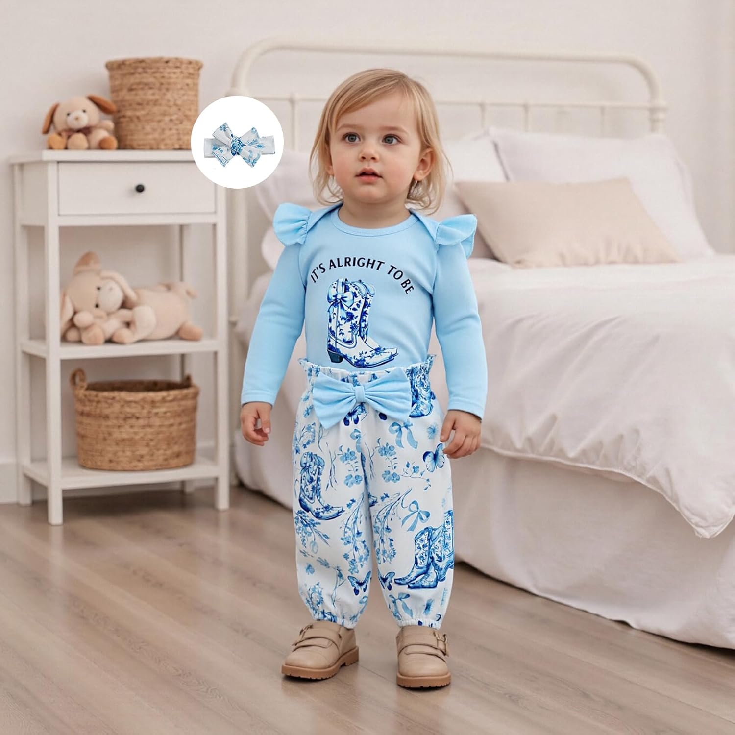 FYBITBO Western Baby Girl Newborn Clothes Cowgirl Long Sleeve Ruffled Romper Pants Set Cute Infant Cowgirl Outfits for Girls - Image 4