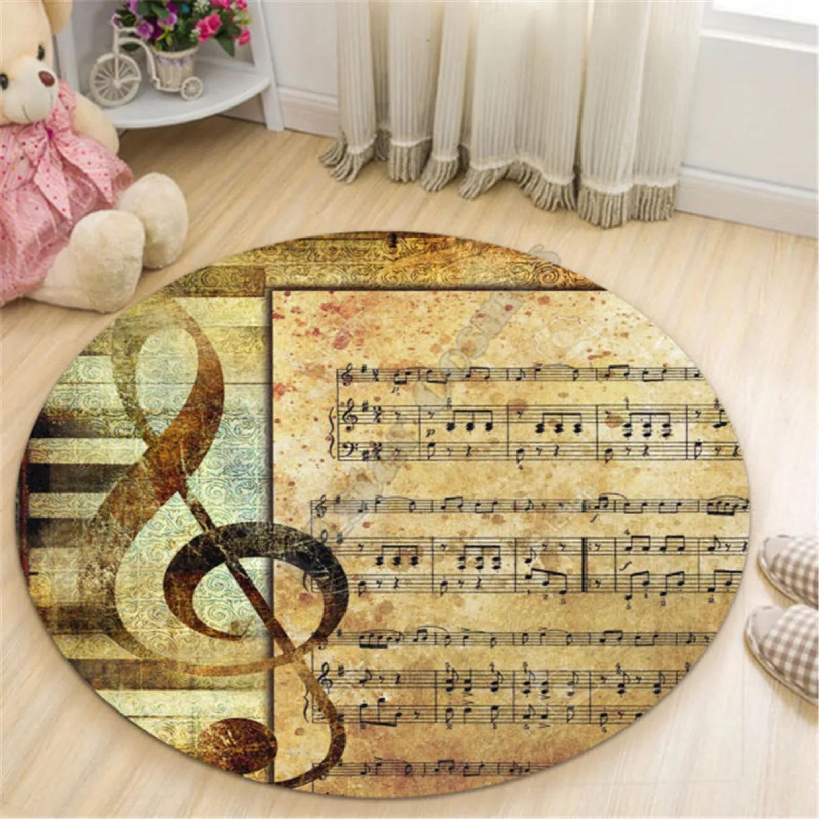 Tapis de salon 3D au style notes de musique rétro pour chambre de garçon et extérieur