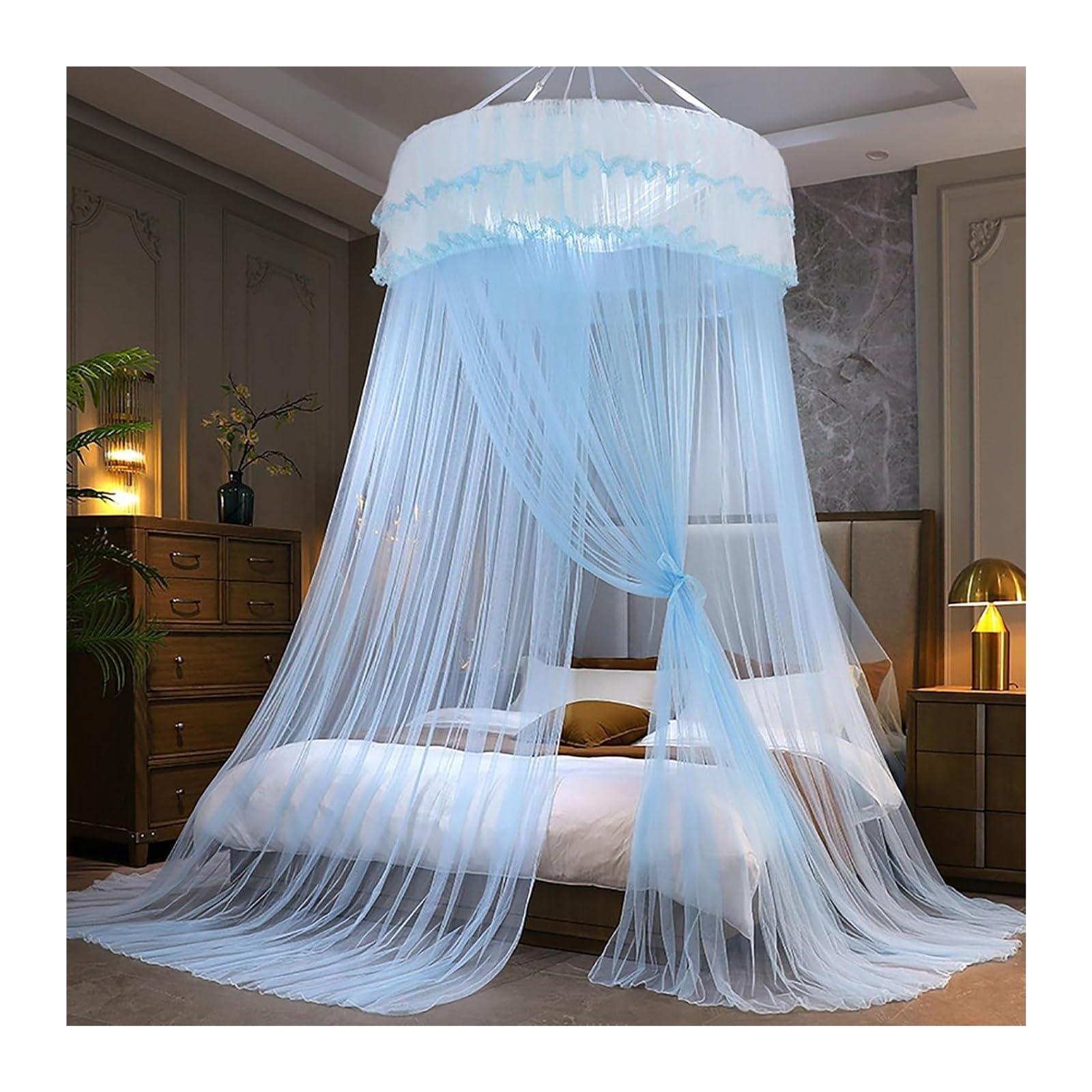 Moustiquaire de dôme double couche bleue 180cm pour grand lit King