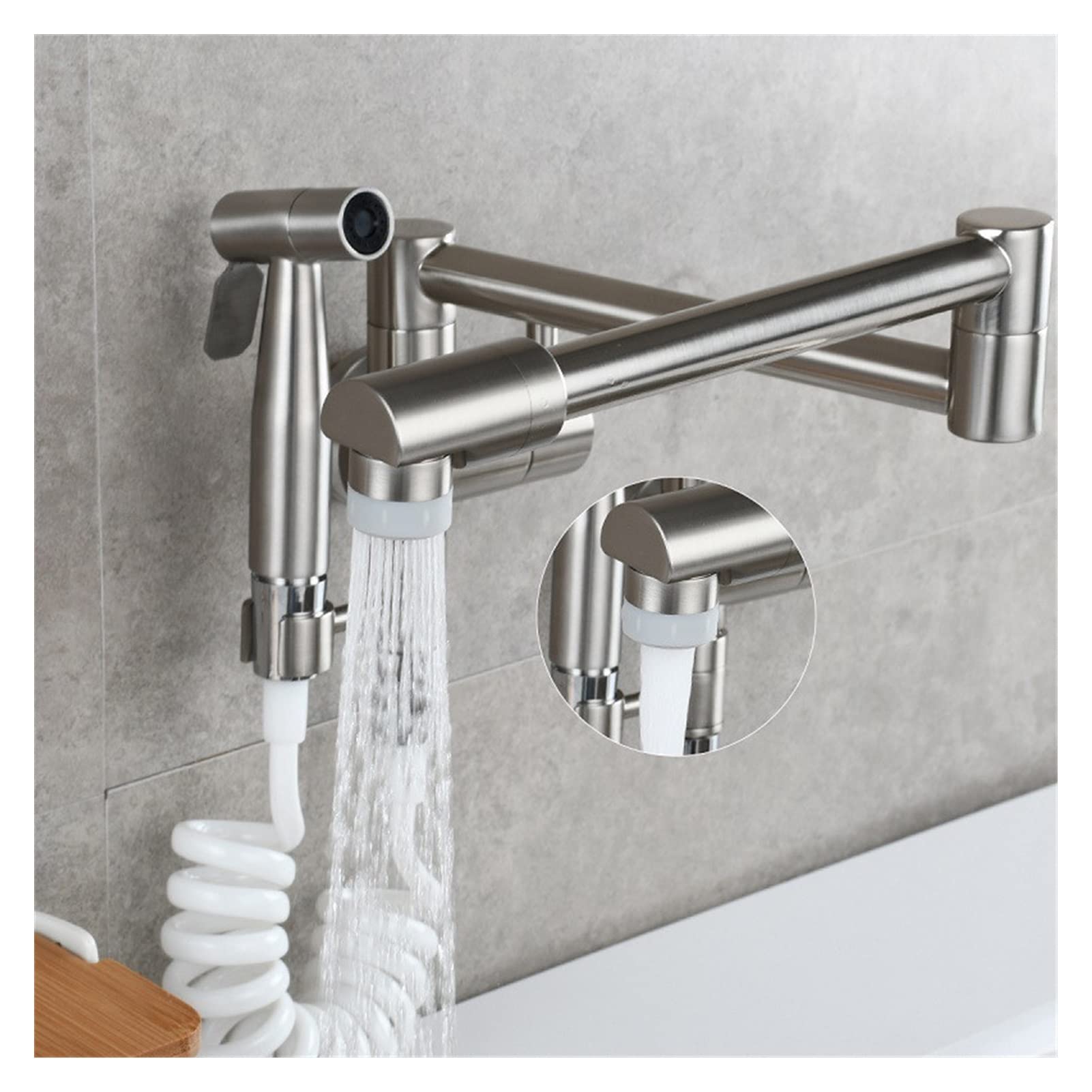 Cudtapi Style 6 Nickel Bathroom Faucet Pot Filler Tap Wall Mounted Foldable Kitchen Faucet With Bidet Sprayer Cold Sink Rotate Folding Spout(Style 6 Nickel)