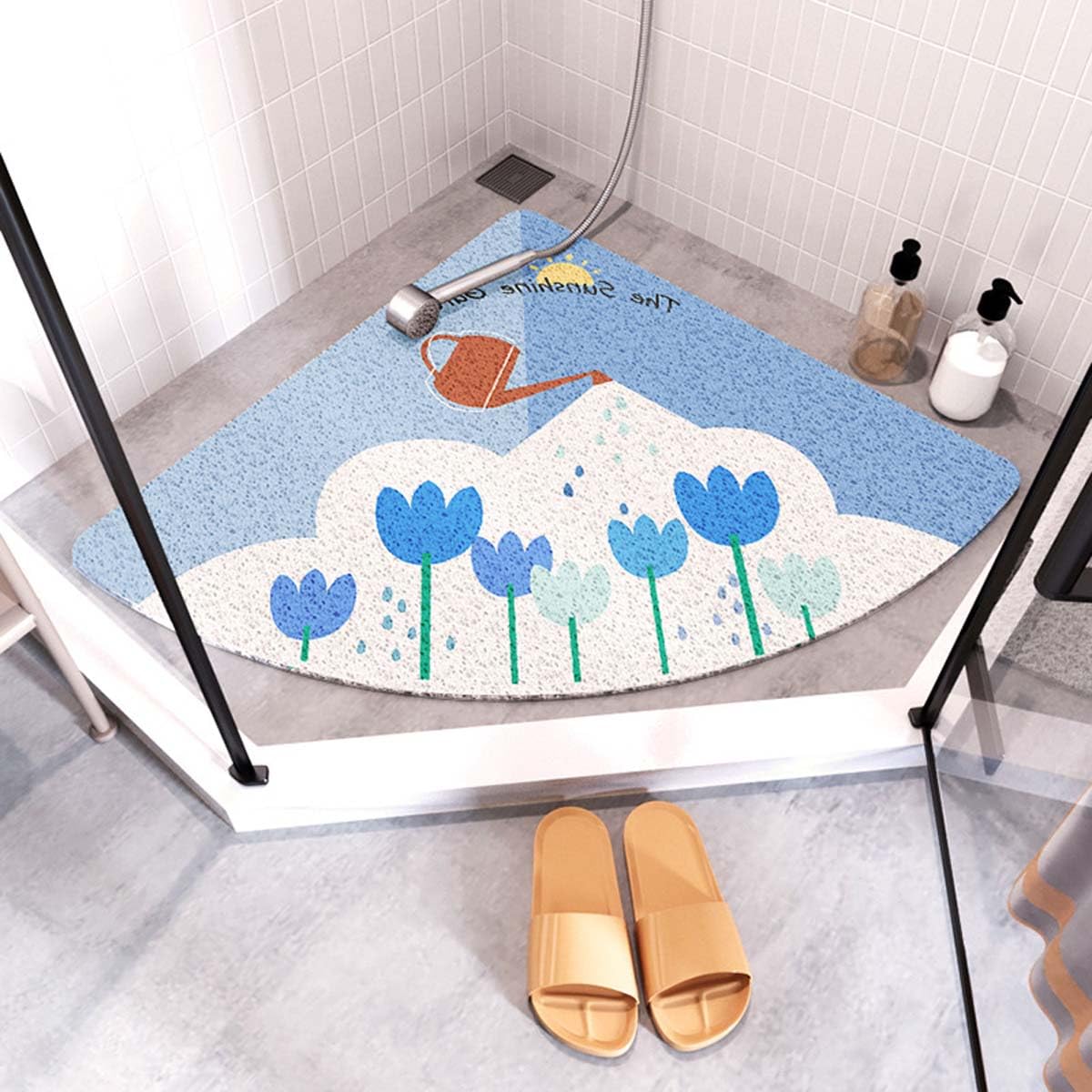 Tapis De Douche Antidérapant Angle Tapis Douche Loofah Dricar - Antidérapant 60x60cm - Séchage Rapide - Massage Pieds - Beige Tapis Douche Angle