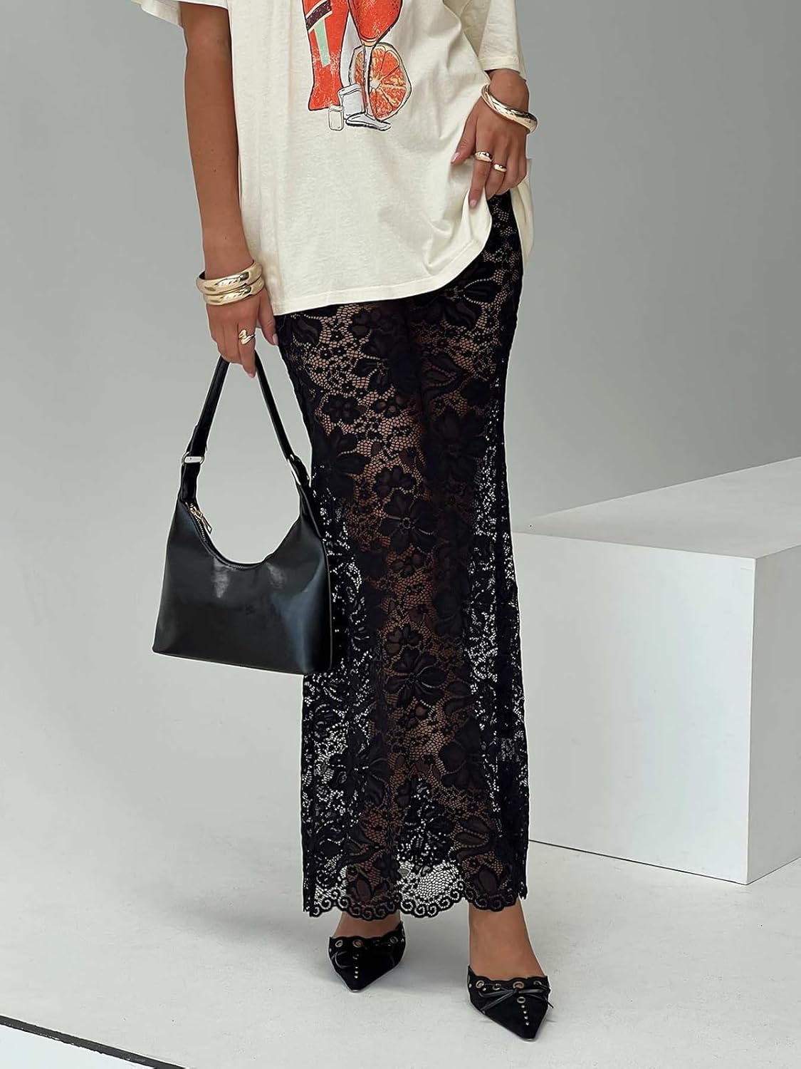 Women Sheer Lace Maxi Skirt Y2K Sexy Floral Mesh See Through Low Waist Flowy Long Skirt Vacation Beach Party Skirts - Image 3