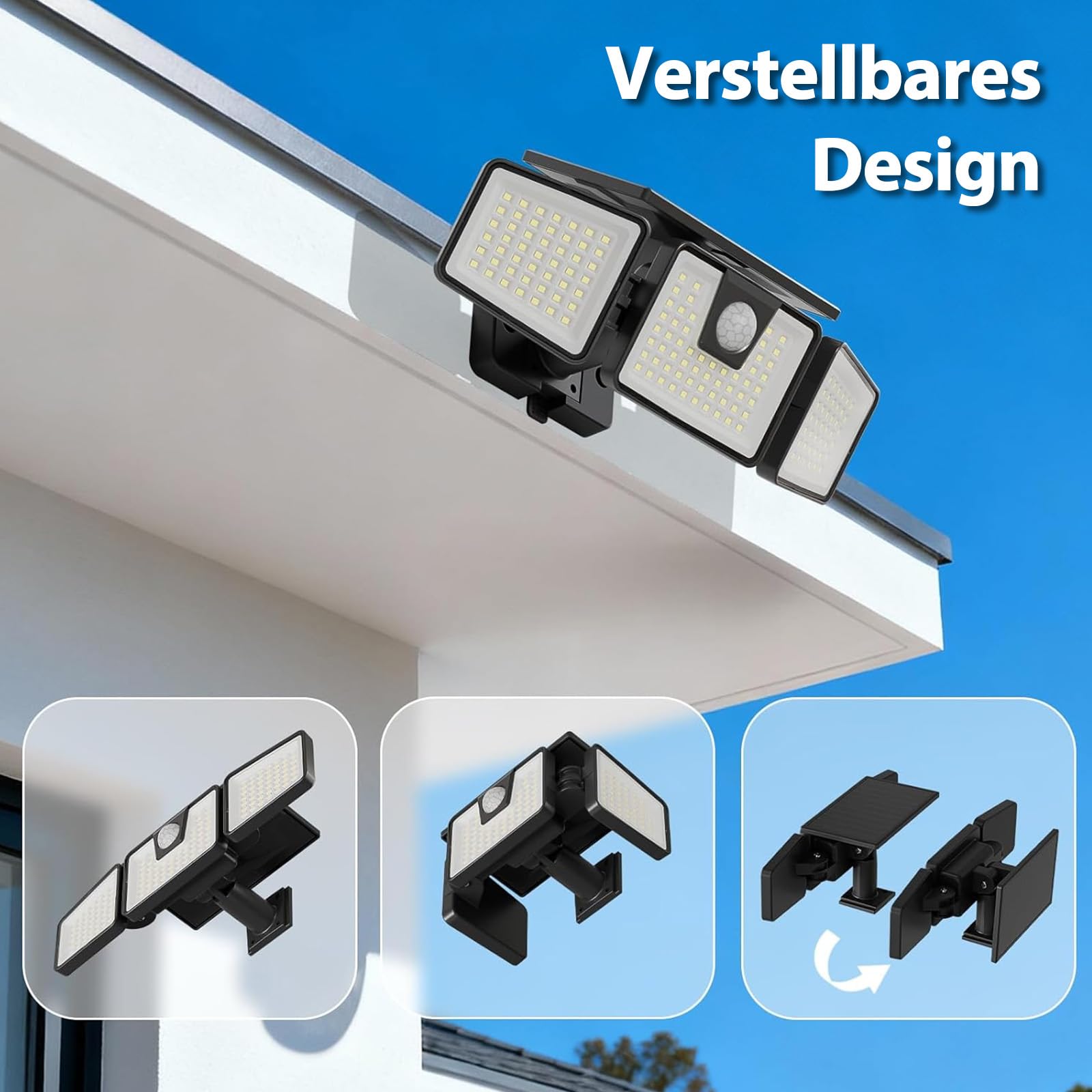 FLOWood Lampes solaires156LED pour extérieur, lampes solaires rotatives à 360° pour extérieur avec détecteur, étanche IP65, angle d'éclairage de 270°, applique murale solaire d'extérieur, lot de 2