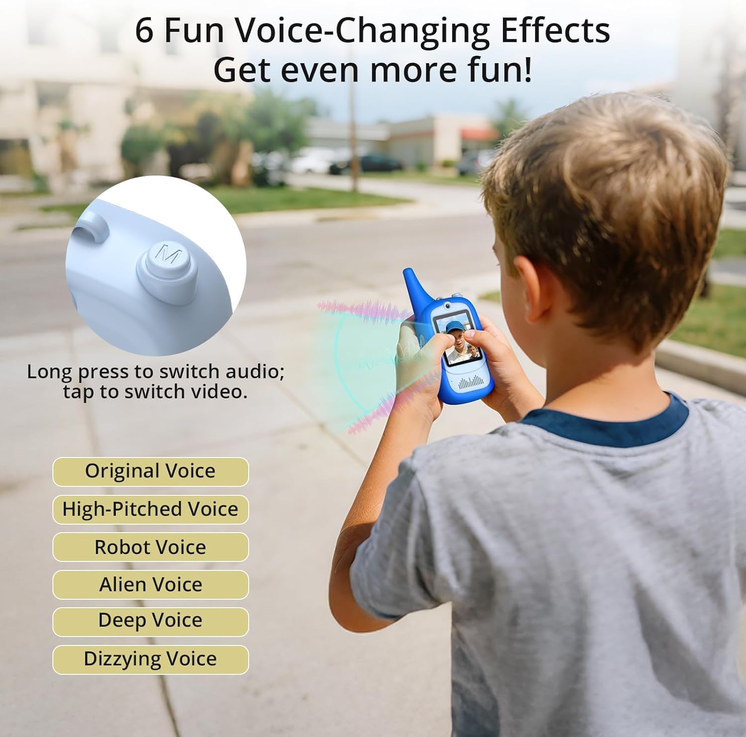 Anbte Video Walkie Talkies for Kids with Cute Silicone Case, 2 Pack Rechargeable Two Way Radios Toys for Boys Girls Age 3-8, Easy to Use, for Family Game Outside Camping Indoor Outdoor, Blue