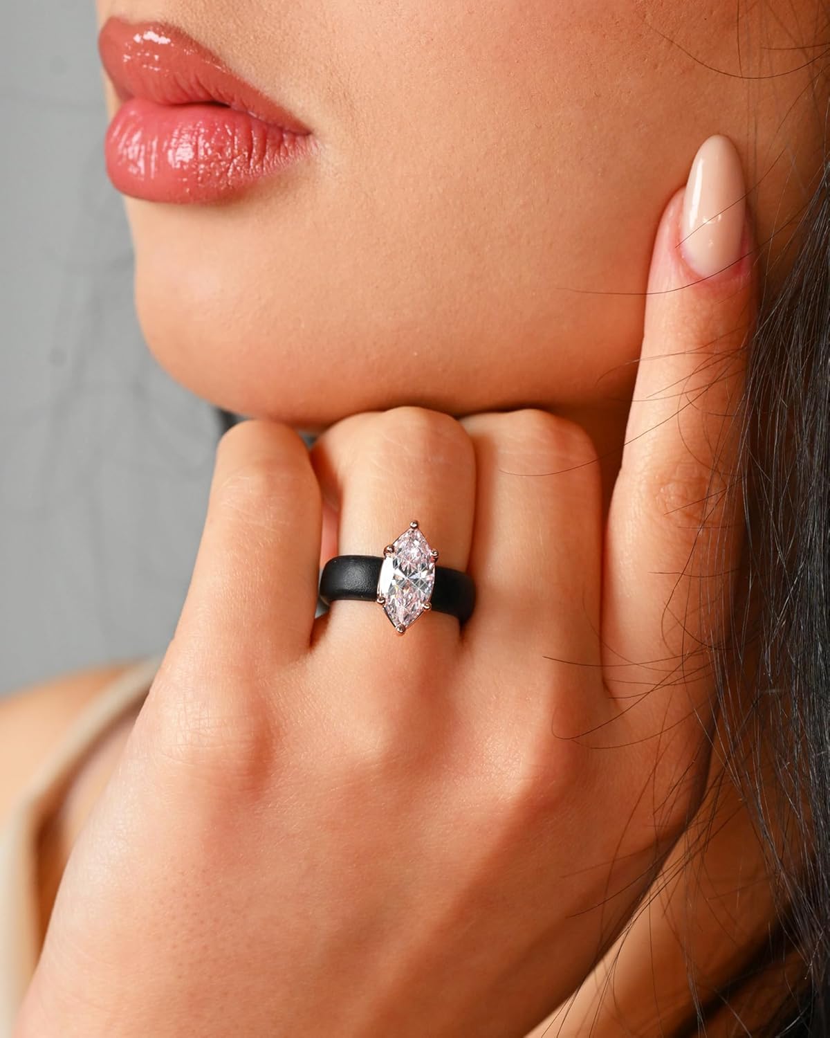 Rinfit Silicone Ring with Stone - Marquise Cut Cubic Zirconia Solitaire Engagement Ring for Women - Rubber Wedding Bands - Patent Pending