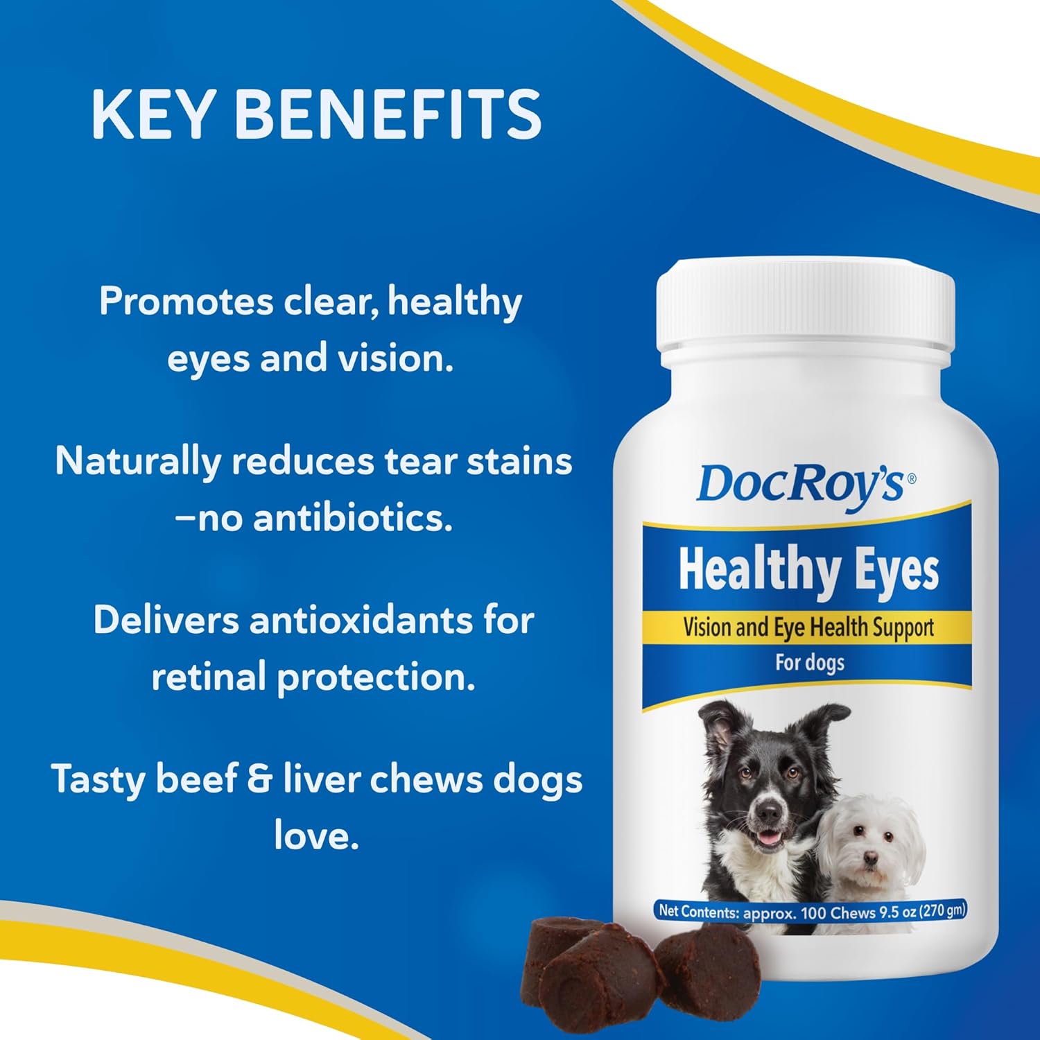 Doc Roy's Healthy Eyes - Vision and Eye Health Support for Dogs - 100 ct Chews