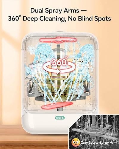 Miniatura 6 de ICUIRE Lavadora de biberones, esterilizador y secadora, 131-167F Esterilizar a alta temperatura para cosas de bebé, tanque de agua de 3.2L para