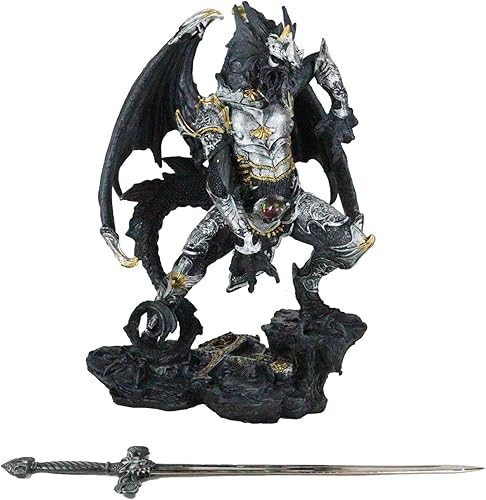 Miniatura 8 de Ebros Gift Gran Hyperion - Estatua de espada de hoja de daga dorada dorada con dragón blindado plateado de 12.25 pulgadas de alto, abrecartas