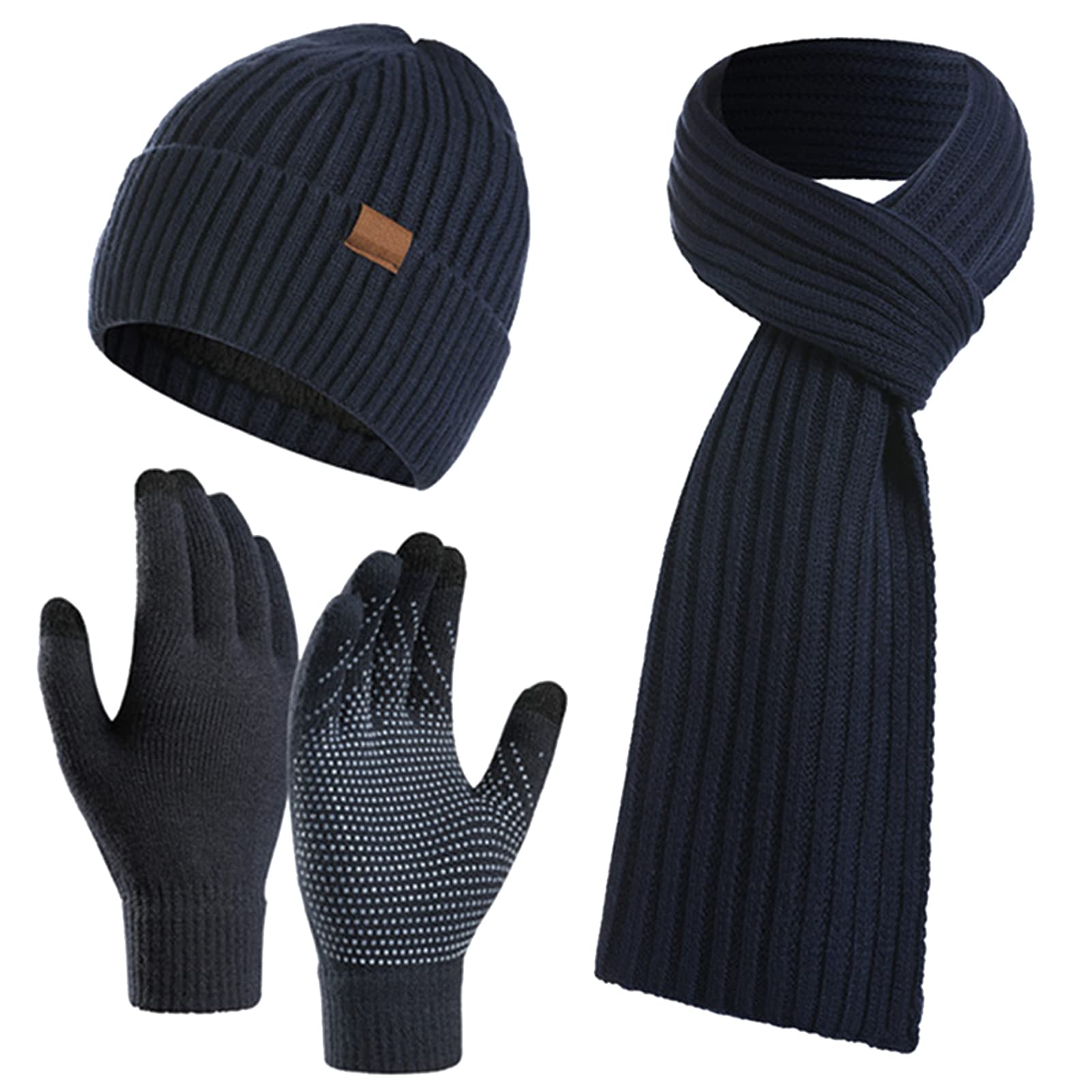 Ensemble Bonnet, écharpe Et Gants Tricotés - Chauds Pour L'hiver, Unisexe, Style Maille Côtelée (lot 3 Pièces) - 8