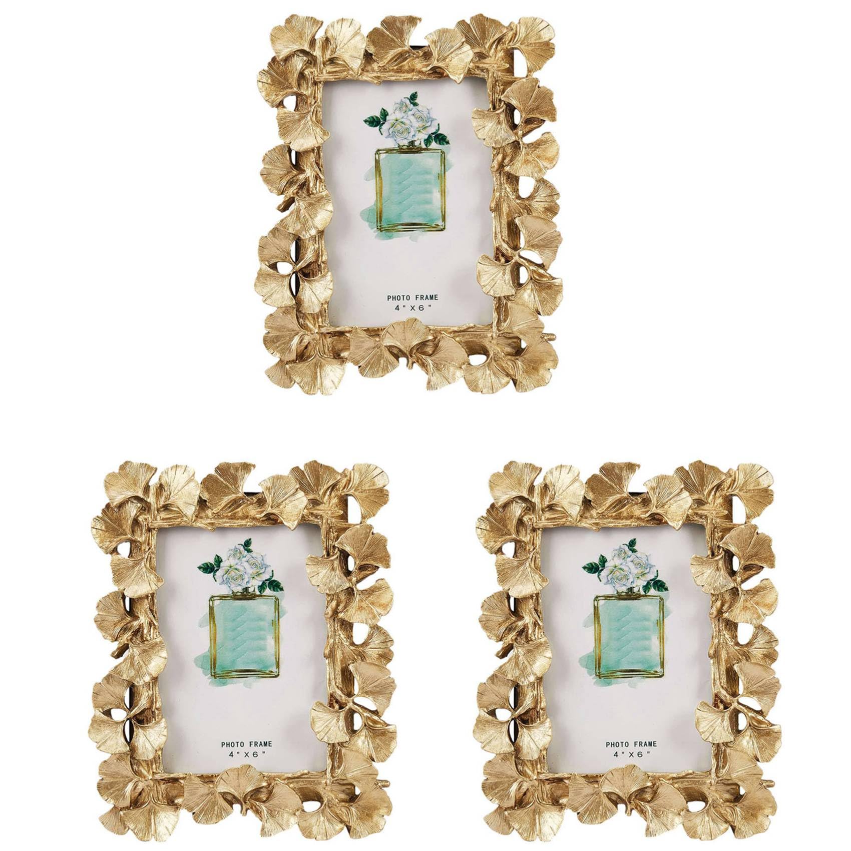 Cadre photo feuille de ginkgo d'or en résine pour une ambiance cosy et chaleureuse
