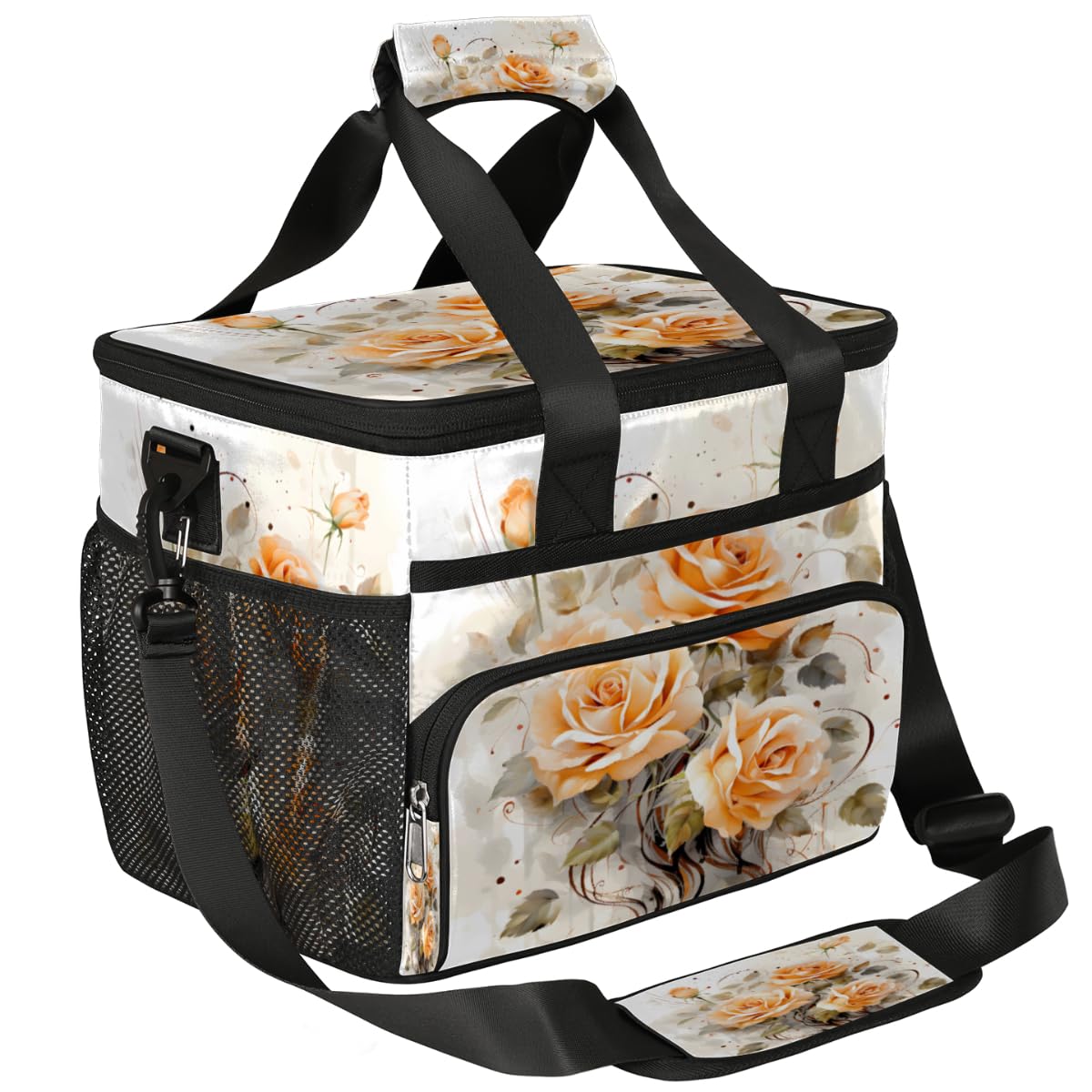 Roses Insulated Picnic Backpack Lunch Box for Women Men Picnic Basket Tote Lunch Bag Picnic Bag Portable Lunch Bags for Picnic, Beach, Work, Trip,Office, Camp Yellow Flowers