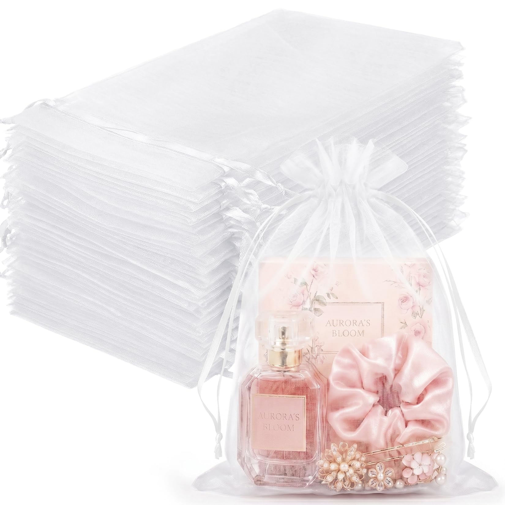 White Organza Bags - 100 Pcs Gift Bags -22